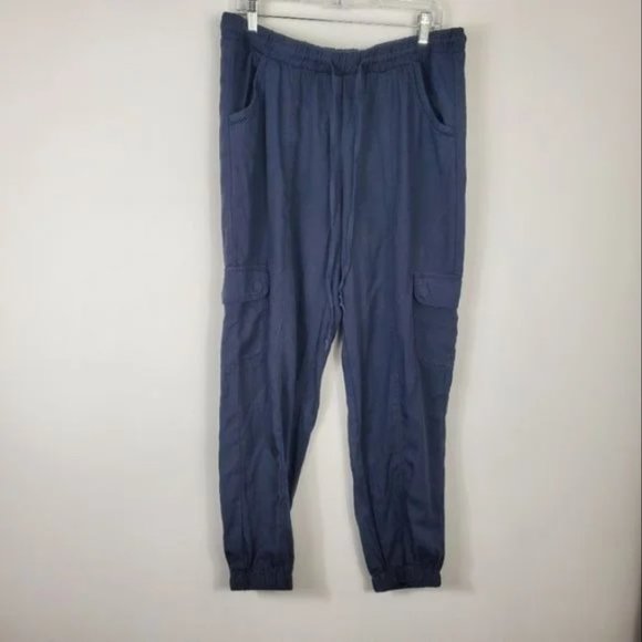 Knox Rose Blue Lyocell Joggers Womens Size L Lightweight Beachy Boho Pockets - Picture 3 of 3